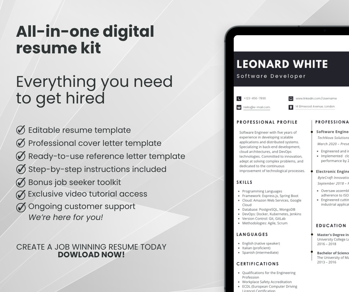 Tech resume templates – Professional & ATS-friendly for engineering careers